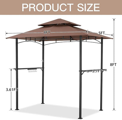 AECOJOY 8' x 5' Outdoor Grill Gazebo Canopy, BBQ Canopy for Outdoor Grill, 2- Tier BBQ Grill Gazebo Shelter for Patio, Backyard and More (Brown)
