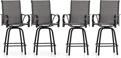 PHI VILLA Outdoor Swivel Bar Stools Set of 4, High Top Patio Bar Stools & Chairs with Armrest & Textilene Fabric for Outside, Grey