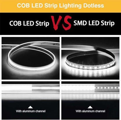 COB LED Strip Lights Waterproof IP67 DC24v Daylight White 6000K 16.4ft/5m High CRI 92Ra+ Outdoor LED Tape Lighting DIY Cuttable for Bedroom Kitchen Cabinet Shelf (Power Supply Not Included)