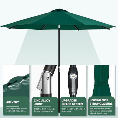 Tempera Patio Market Outdoor Table Umbrella with Auto Tilt and Crank, Large Sun Umbrella with Sturdy Pole & Fade Resistant Canopy, Easy to Set