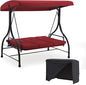 U-MAX Porch Swing with Cover, Patio Swing with Adjustable Backrest&Canopy 3 Seat Outdoor Swing with Canopy 2-in-1 Convertible Patio Daybed with Removable Burgundy Cushions