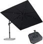 PURPLE LEAF 9' X 12' Right-left Tilt Patio Umbrella with Base Outdoor Cantilever Swivel Rectangle Umbrella Aluminum Offset Umbrella with 360-degree Rotation for Garden Deck Pool Patio Grey