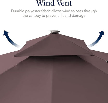 Best Choice Products 9x12ft LED Cantilever Patio Umbrella w/Base Included & 360° Rotation, Large Solar Offset Hanging Outdoor Sun Shade for Deck, Backyard Table w/Stand & Lights – Deep Taupe