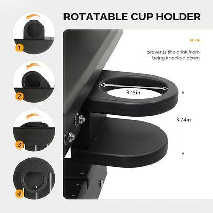 VINGLI Heavy Duty 880 LBS HDPE Porch Swing Outdoor with Rotatable Cup Holder, with Adjustable Chains, 1 Person Hanging Porch Swing Chair for Porch, Yard, Tree, Garden - Black