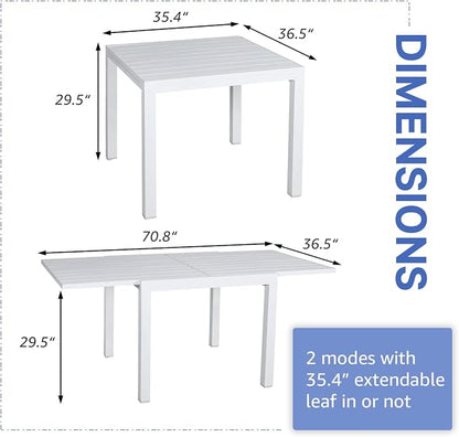 Extendable Patio Dining Table, 35-71 in, Aluminum, White