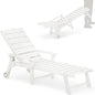 LUE BONA Outdoor Chaise Lounge, HDPS Chaise Lounger, 5 Positions Adjustable Lounge Chairs, Pool Lounge Chair with Wheels for Poolside, Backyard, White
