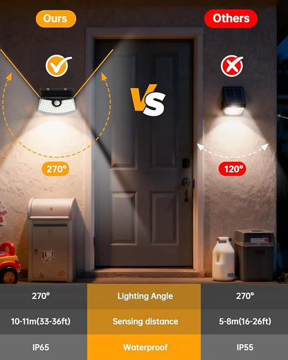 Aootek New Solar Motion Sensor Lights 120 LEDs with Lights Reflector,270° Wide Angle, IP65 Waterproof, Step Lights for Front Door, Yard, Garage, Deck (Black, Daylight White, 10-Pack)