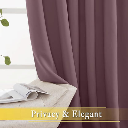 NICETOWN Wide Curtain 84 inch Length for Living Room, Grommet Thermal Insulated Blackout Room Divider Curtain Sound Proof Light Blocking for Patio/French Door (Dry Rose, 1 Panel, W80 x L84)