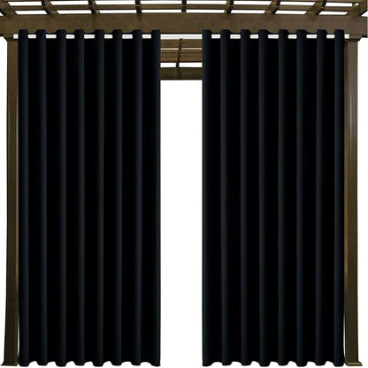 Waterproof Outdoor Curtain W105 x L84 - Grommet Top Sunlight Blocking Window Treatment Drapes Blackout Curtains for Home Bedroom Living Room Outdoor Patio Porch Pergola Cabana Gazebo (Black, 2 Panels)