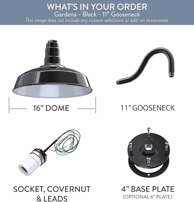 Outdoor Wall Light, 16-Inch Dome, Black and White Steel Barn Sconce