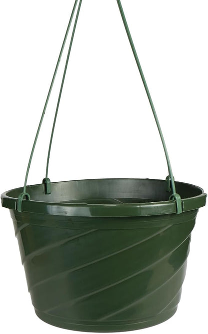 The HC Companies Euro Hanging Basket Planter Decorative 10-Inch Large Plastic Hanging Basket w/Swirl Design for Outdoor Plants, Green