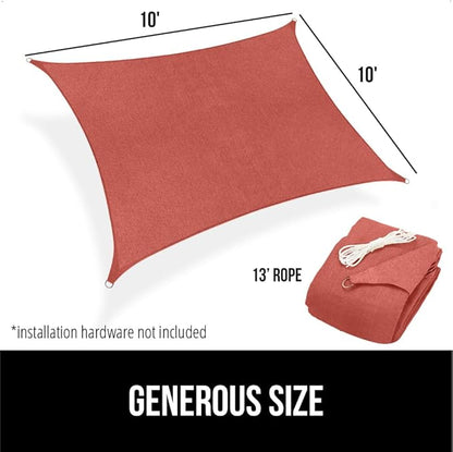 GORILLA GRIP Heavy Duty Sun Shade, UV Protection Fade Tear and Rust Resistant Rectangle Sunshade Canopy, Curved Edges Blocks Sunlight, Breathable Sail, Outdoor Patio, Lawn Garden 10x10 FT Terra