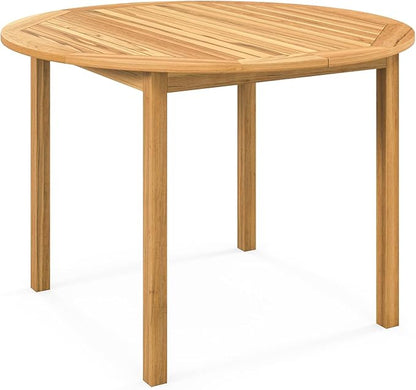 Tangkula 44" Round Outdoor Dining Table for 4, Acacia Wood 4-Person Large Patio Dining Table, Farmhouse Indoor Outdoor Dining Furniture for Deck, Garden, Poolside & Backyard