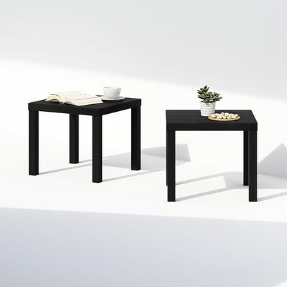 Furinno Classic Coffee Table Set of 2, Square Modern Coffee Table with Triple Thick Tabletop, Side Table with 4 Legs, for Living Room, Bedroom, Home Office, Black