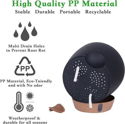 Self-Watering Plant Pots for Indoor Plants: 8/10/12 Inch Large Plastic Planter with Water Level Indicator, Drainage Holes & Deep Reservoir, Modern Decorative Flower Pot (Black)