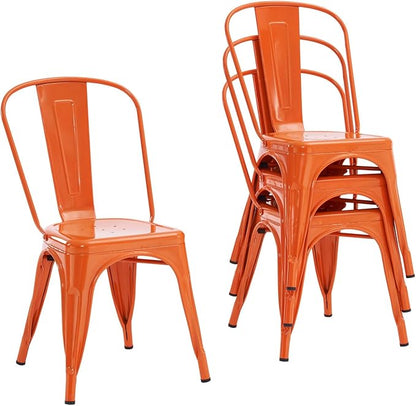 Patio Dining Chairs Set of 4, Orange Metal Farmhouse Style with Rubber Feet