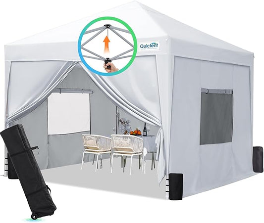 Quictent Privacy 8x8 Pop up Canopy Tent with Sidewalls and Roll-up Ventilated Windows, One Person Easy Setup, Outdoor Commercial Gazebo Shelter Enclosed Waterproof, Bonus 4 Sandbags
