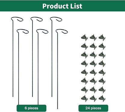 6 Pack Plant Support Stakes with 24 Pcs Plant Clips,Single Stem Support Stake Plant Cage Support Ring for Garden Flowers Rose Tomatoes Peony Lily Rose Herbs Vegetable (16 Inch)
