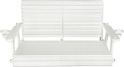 HDPE Porch Swing with 18/8 Stainless Steel Bolts, Ergonomic Design, Ultra Weather-Resistant, Heavy Duty 1200 LBS, for Outdoor Patio Garden Yard (Vanilla White)
