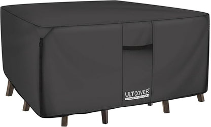 ULTCOVER 600D Tough Canvas Heavy Duty Square Patio Table and Chair Cover - Waterproof Outdoor General Purpose Furniture Covers 62 inch, Black