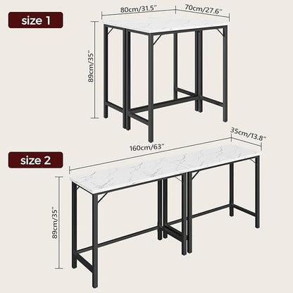 Narrow Bar Table, 63-Inch Pub Table for Dining Room, Counter Bar Tables with Sturdy Metal Frame, Connectable Bar Table, Multifunctional Console Table, Marble and Black BTHM1601