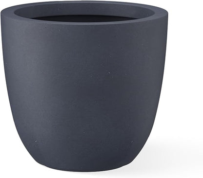 Kante 14 Inch Dia Round Concrete Planter, Indoor Outdoor Large Plant Pot with Drainage Hole and Rubber Plug for Home Patio Garden, Charcoal