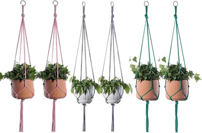 ELANE 6PCS Macrame Plant Hanger Indoor Hanging Planter Basket Decorative Tassels Flower Pot Holder for Indoor Outdoor Home Decor(Pink,Grey,Green)