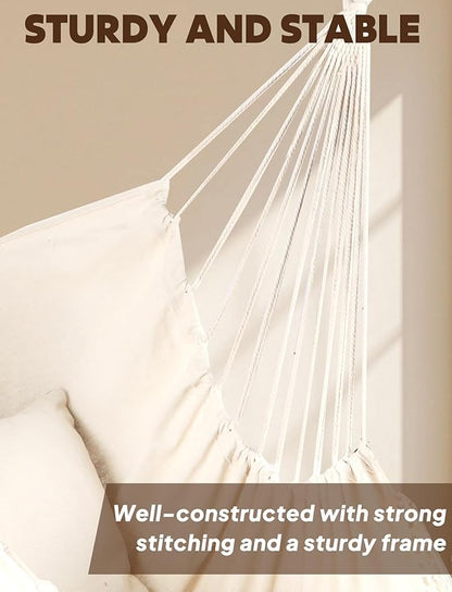 Chihee Hammock Chair Hanging Swing Max 500 Lbs 2 Cushions Included Metal Spreader Bar with Anti-Slip Grooves Portable Hanging Chair Side Pocket Large Macrame Bohemian Chair Indoor Outdoor