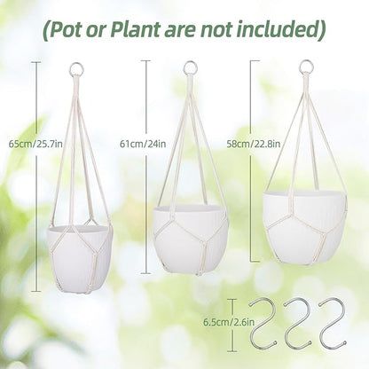 garini 3 Pack Different Size Macrame Plant Hanger,Hanging Plants Holder with 3 Hooks for Boho Home Decor(POTS NOT Included)