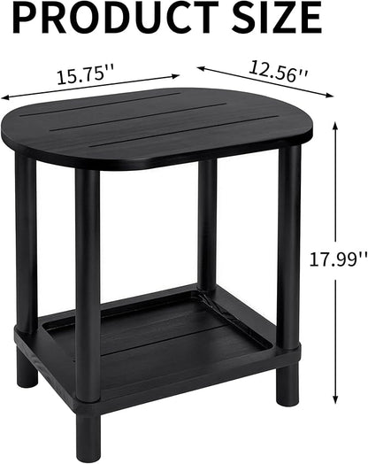 2 Tier Outdoor Side Table, Solid Wood Small Outdoor End Tables, Patio Table for Outside Backyard Balcony Porch Garden Lawn and Living Room, Weather Resistant & Easy Maintenance (Black)