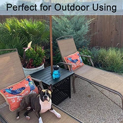 PHI VILLA Outdoor Patio Side Table Set of 2, 22" Small Black Metal Square End Table with Umbrella Hole, Outside Coffee Bistro Table for Porch, Deck, Balcony, Indoor