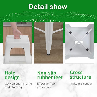 FDW Metal Bar Stools Set of 4 Counter Height Bar Stools 24 Inches Industrial Bar Chairs Patio Stool Stackable Backless Stool Indoor Outdoor Metal Kitchen Stools Bar Chairs (White, 24")