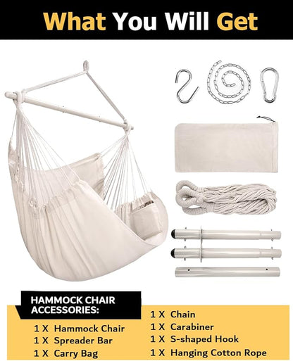 ADVOKAIR Hammock Chair Large 70.9"x47.2", 32% Bigger XXL Hanging Swing Chair with 500lbs Capacity, Heavy Duty Steel Spreader Bar, Extra Roomy Comfort for Adult Indoor Outdoor Bedroom Patio