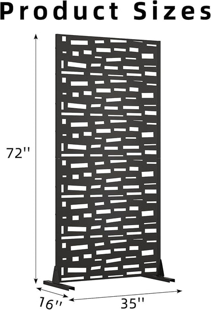 Casaphoria 72" H x 35" W Metal Outdoor Privacy Screen, Freestanding Decorative Divider for Patio, Deck, Balcony, and Garden with Stable Base, Black-Gerald