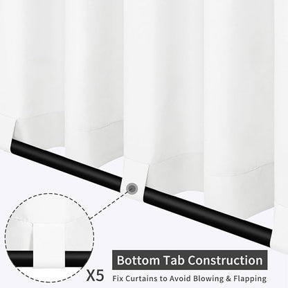 Easy-Going Outdoor Patio Curtains Detachable Tab Top Windproof Weatherproof Curtain for Cabana, Porch, Pergola and Gazebo, Tab Bottom Drape, 2 Panels, 110W x 84L inch, White