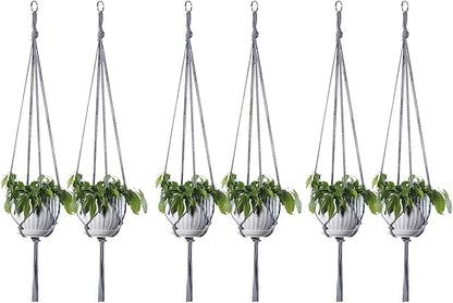 ELANE 6PCS Macrame Plant Hanger Indoor Hanging Planter Basket Decorative Tassels Flower Pot Holder for Indoor Outdoor Home Decor(6Pcs Grey)