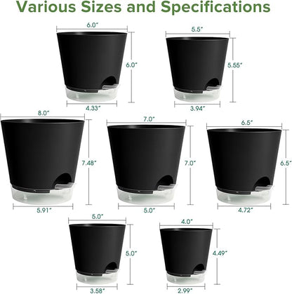 GARDIFE 2026 Upgraded Self Watering Plant Pots with Drainage Hole, 8/7/6.5/6/5.5/5/4 Inch Flower Planting Containers for House Plants, African Violet, Flowers, Cactus (Black, 8+7+6.5+6+5.5+5+4 inch)