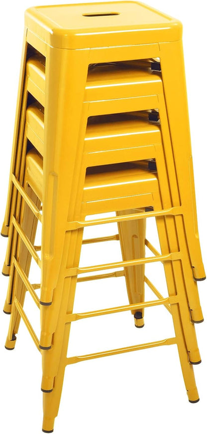 Devoko Metal Bar Stools 24" Indoor Outdoor Stackable Barstools Modern Style Industrial Vintage Counter Bar Stools Set of 4 (24 inch, Yellow)