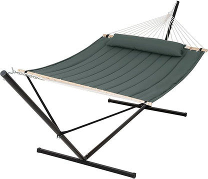 SUNCREAT Standing Hammock with 15 ft Stand, Hammocks for Outside, Gray Green