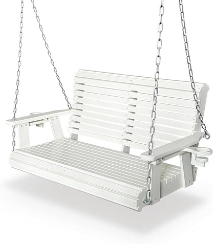 HDPE Porch Swing with 18/8 Stainless Steel Bolts, Ergonomic Design, Ultra Weather-Resistant, Heavy Duty 1200 LBS, for Outdoor Patio Garden Yard (Vanilla White)