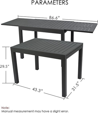 Kozyard Villa Expandable Patio Dining Table - Adjustable, Aluminum Outdoor Furniture for 4-6 Person, Perfect for Backyard, Porch, Deck, Garden - Dark Grey, 43"- 86"