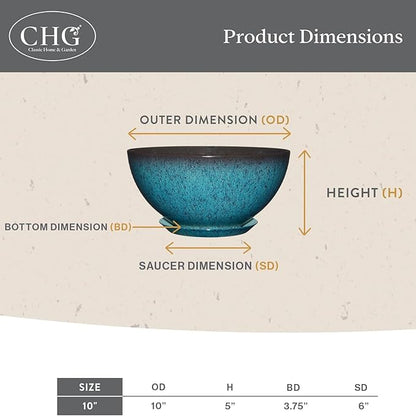 Classic Home and Garden Rosie Modern Planter w/Drainage - Contemporary Planter Bowls - Shallow Round Vases for Small Plants - Versatile Indoor & Outdoor Pots (10” Indigo Speckle)
