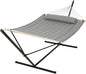 SUNCREAT Double Hammock with 15 ft Stand, Outdoor Hammock with Stand, Balance Straps, Light Gray