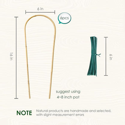 Indoor Plant Trellis for Climbing Plants 16in, 6 Pack Arch Bamboo Trellis for Potted Plants