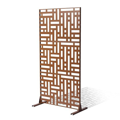 VEVOR Metal Privacy Screen, 47" W x 76" H, Outdoor Privacy Screens 3-Panel, Freestanding Outdoor Divider with Stand, Decorative Garden Steel Privacy Fence for Balcony Patio Indoor Room Hot Tub Brown