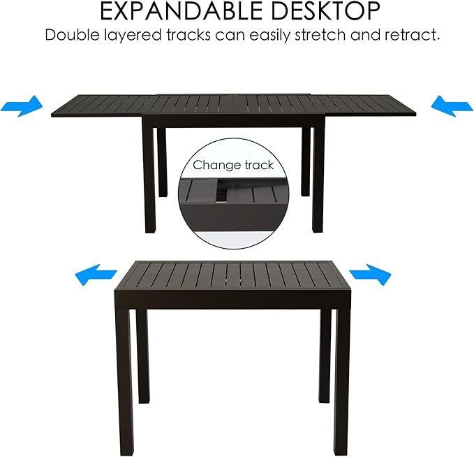 Kozyard Villa Expandable Patio Dining Table - Adjustable, Aluminum Outdoor Furniture for 4-6 Person, Perfect for Backyard, Porch, Deck, Garden - Brown, 43"- 86"