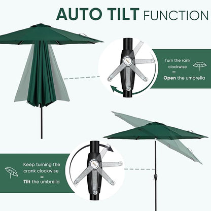 Tempera Patio Market Outdoor Table Umbrella with Auto Tilt and Crank, Large Sun Umbrella with Sturdy Pole & Fade Resistant Canopy, Easy to Set