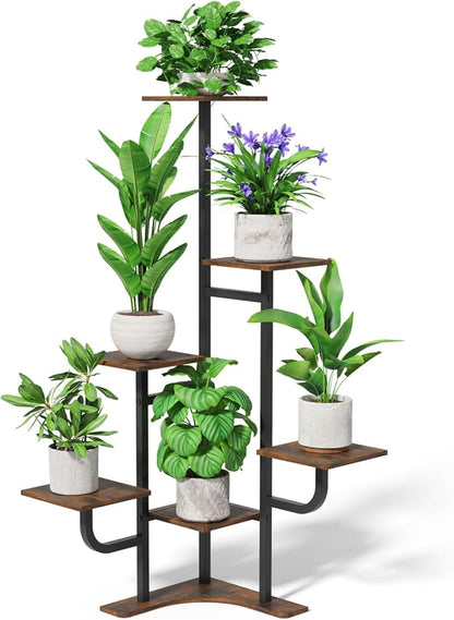 Corner Plant Stand Indoor - 6 Tiered Indoor Plant Stand Square Metal Plant Shelf, Plant Organizer for Living Room, Graden, Balcony, Home Decor (Brown)