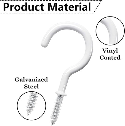 30 Pcs Ceiling Hooks for Hanging Plants, Cups, Utensils and Lights, 1-1/4 inch Vinyl Coated Screw-in Plant and Cup Hooks for Wooden and Drywall with Anchors