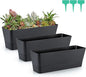 Skelang 3 Pcs Rectangular Plant Pot, 12" Flower Planter Box, Windowsill Container for Succulent, Herb, Vegetable (Black)